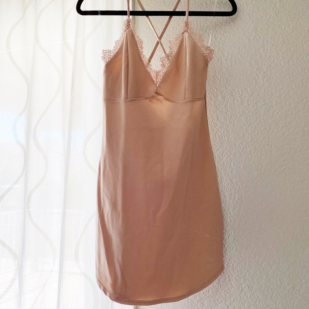 Lace V Neckline Mini Dress